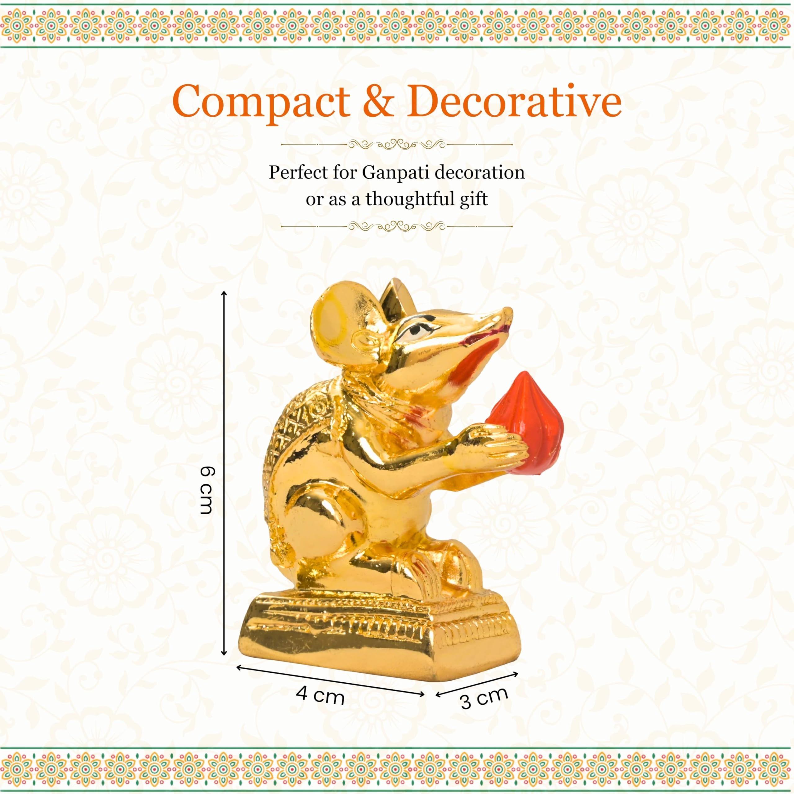 Punyatva Mushak Idol For Ganpati Pooja (Gold Metal) / Gauri Ganpati Festival Decoration Accessories/Ganpati Jewellery/Ganpati Sa